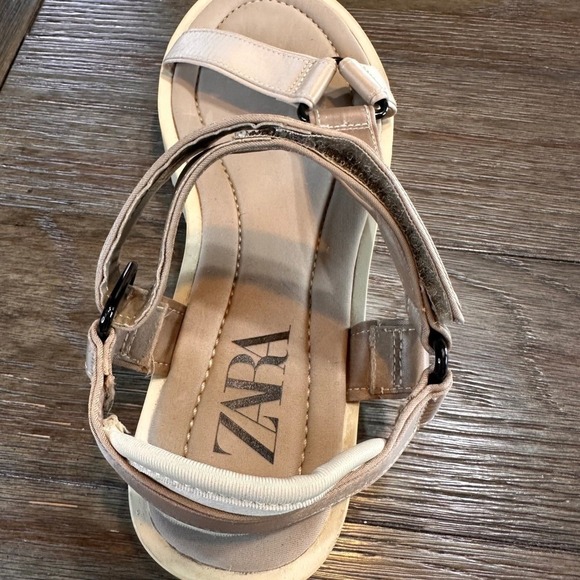 Zara Platform Platform Sandals Strappy Satin Effect Beige Shoes Size EU 37/ US 7 - Picture 9 of 14